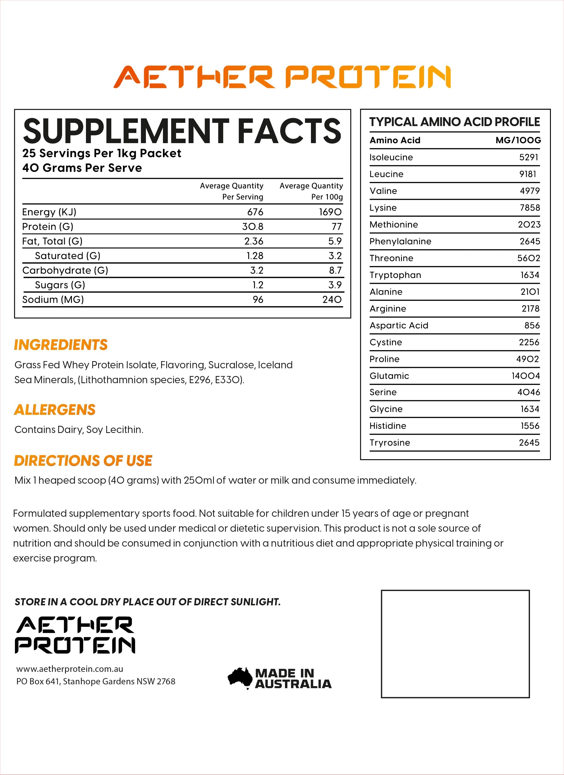 Whey Protein Concentrate Nutritional Information