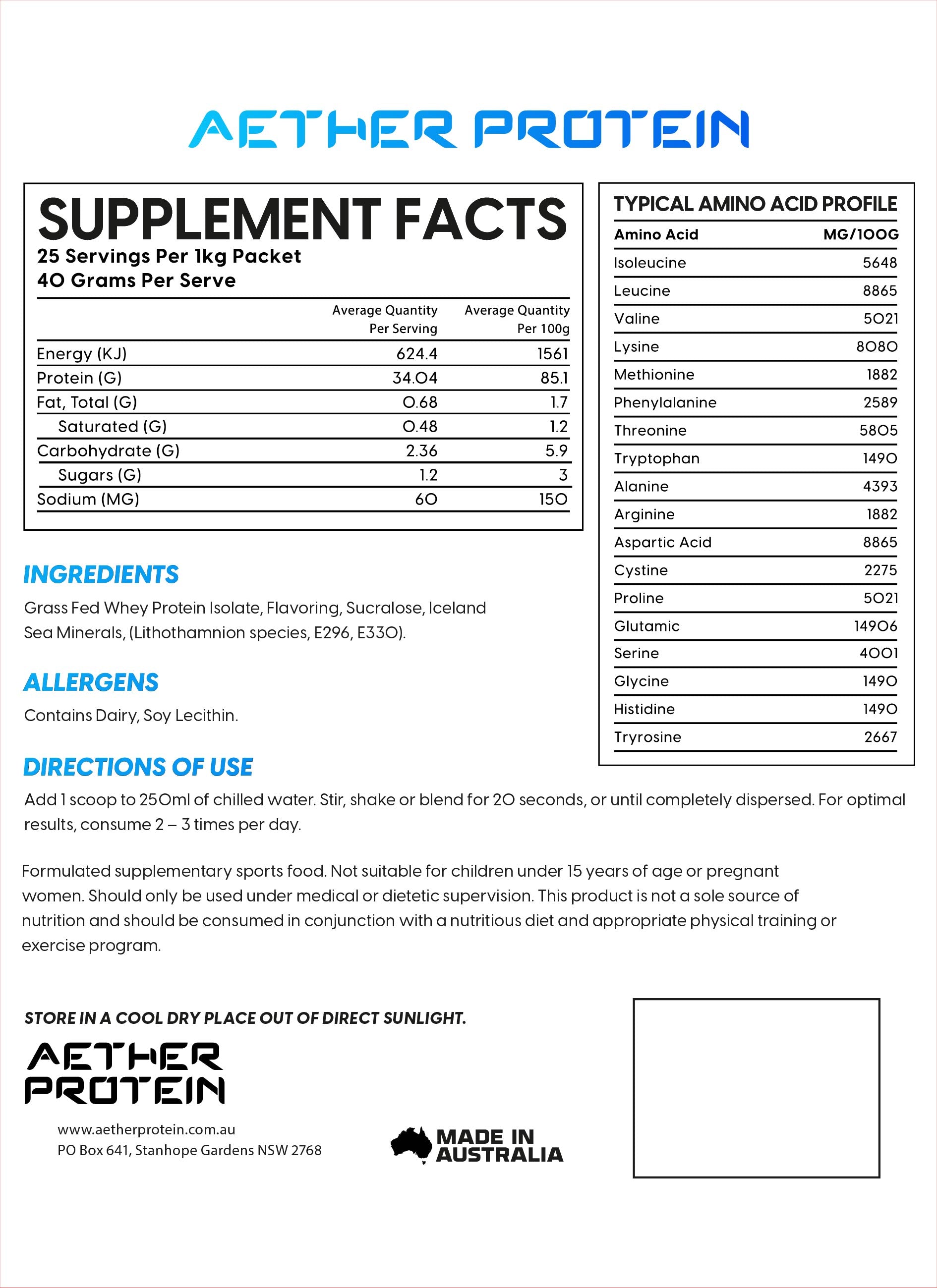Whey Protein Isolate Nutritional Information