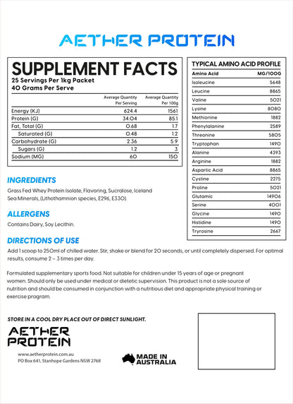 Whey Protein Isolate Nutritional Information